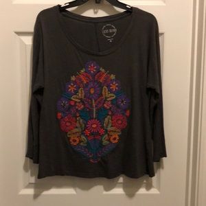 Lucky Brand embroidered 3/4 sleeve shirt
